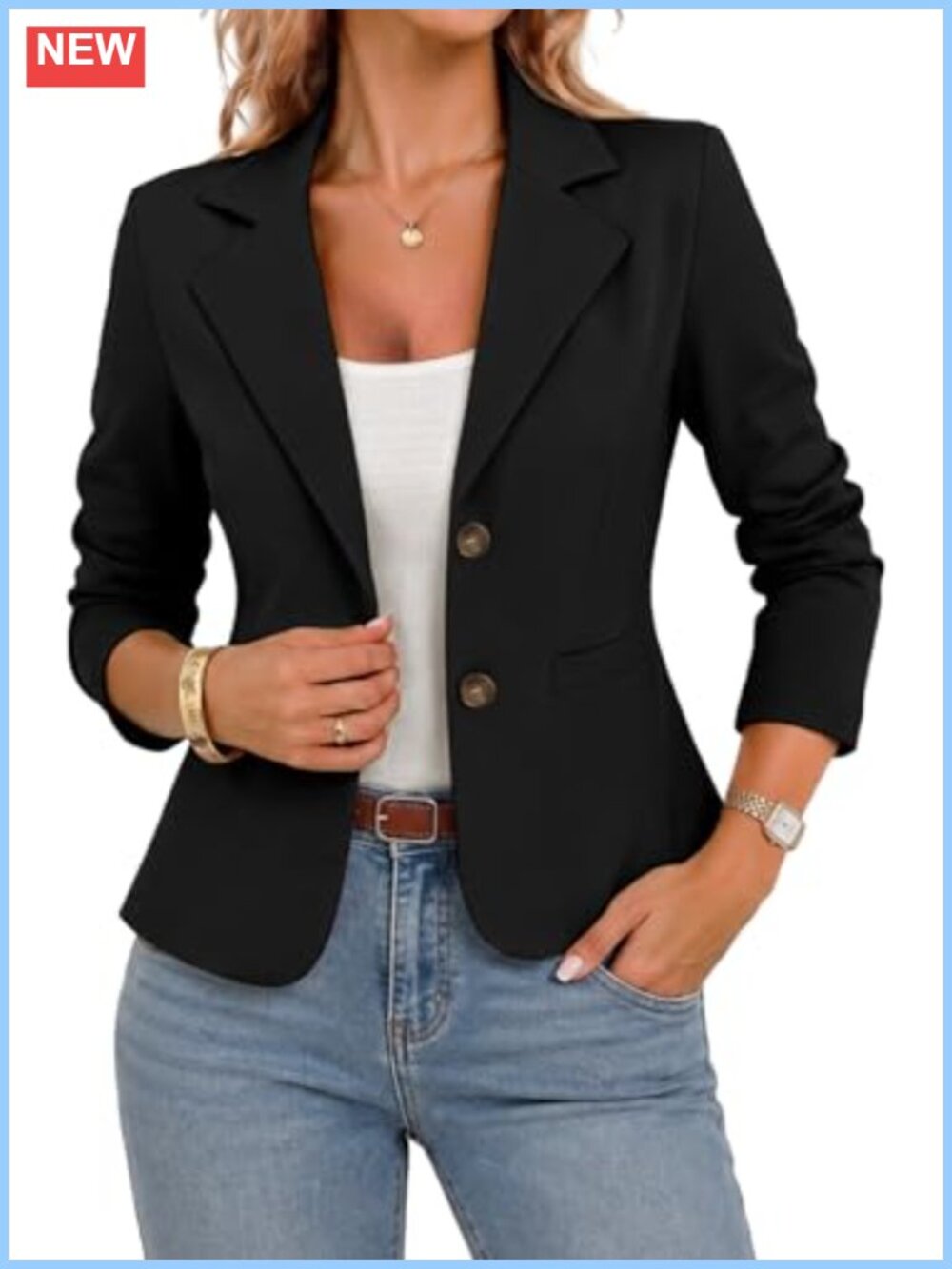 Stretch Knit Blazer for Women Business Casual Notched Lapel Double Button